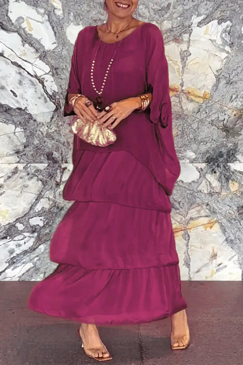 Elegant Solid Flounce O Neck A Line Dresses - Buy two and get free shipping