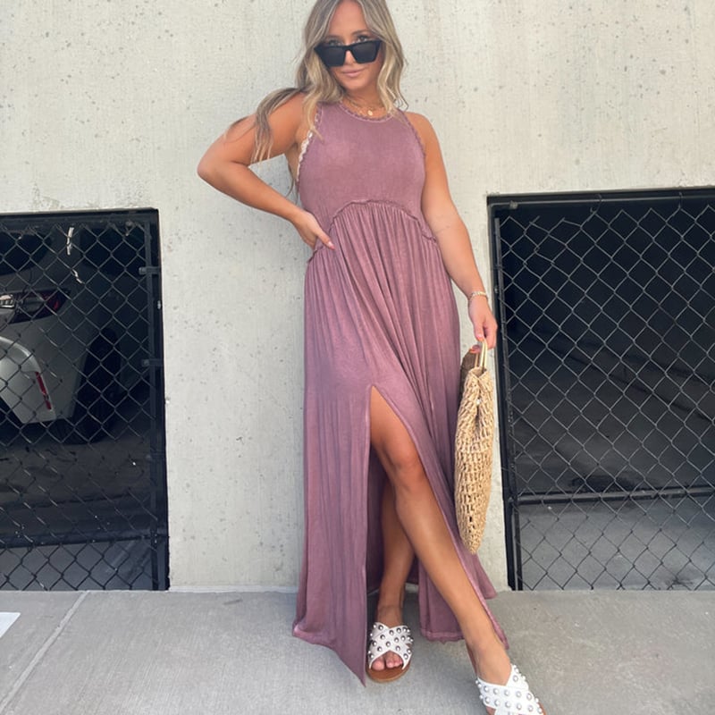 💓Slit Casual Simple Loose Maxi Long Dress