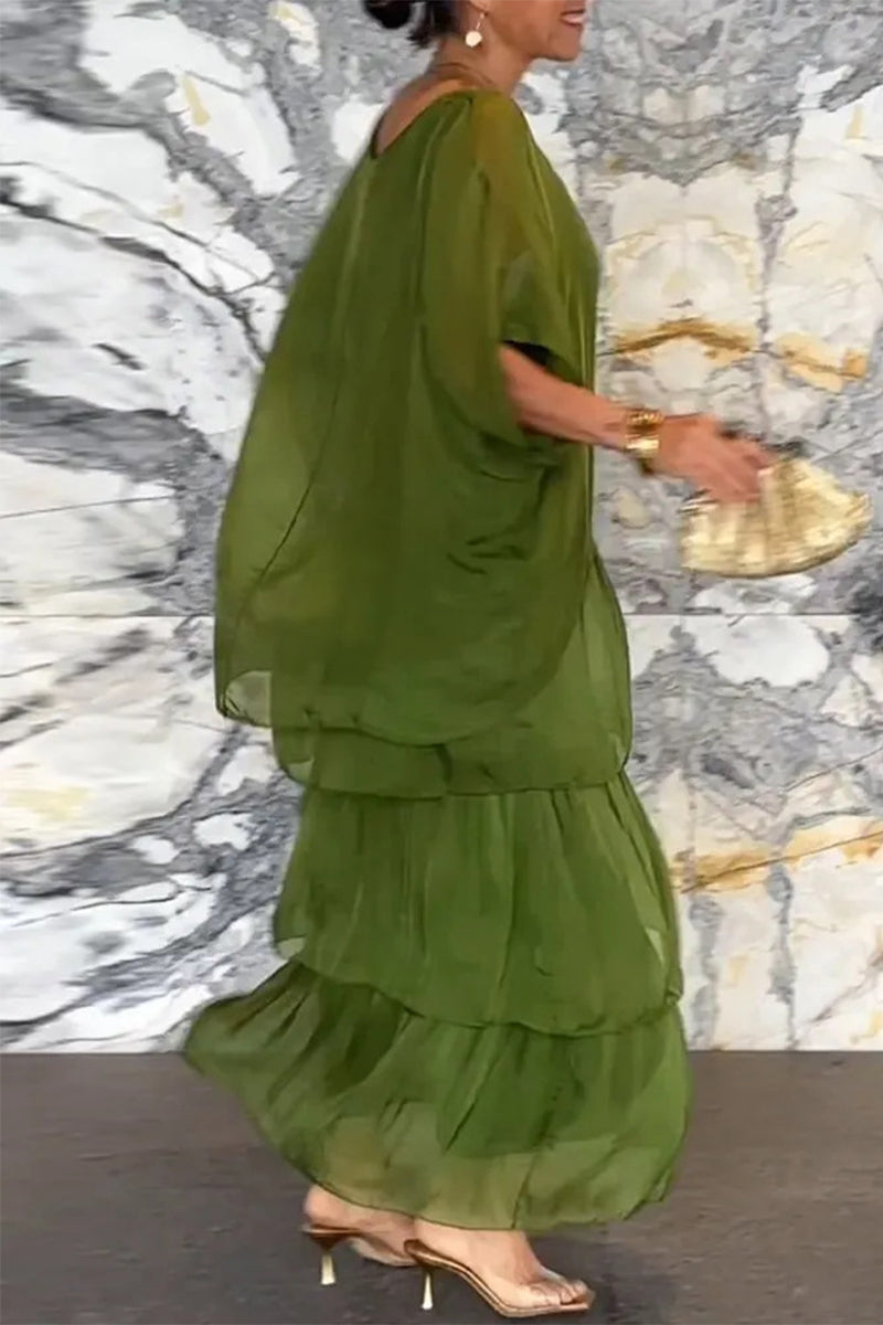 Elegant Solid Flounce O Neck A Line Dresses - Buy two and get free shipping
