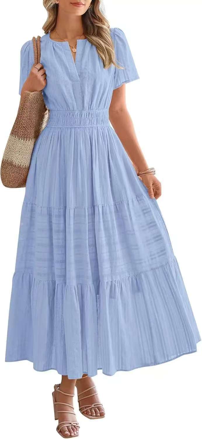 Lightweight Summer Maxi Dress with Pockets, V-Neck & Elastic Waist