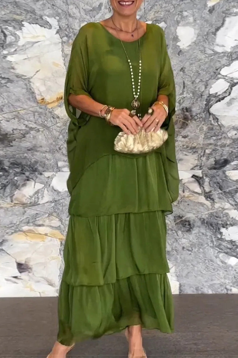 Elegant Solid Flounce O Neck A Line Dresses - Buy two and get free shipping