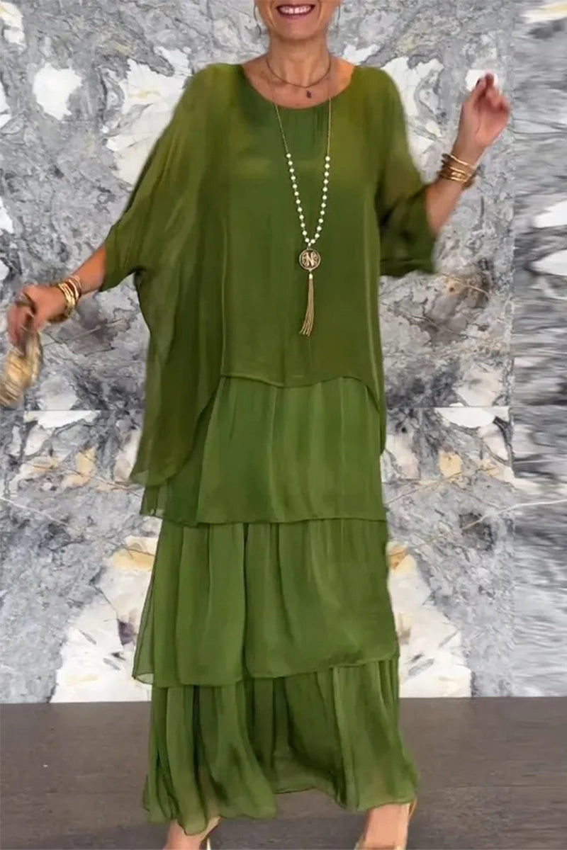 Elegant Solid Flounce O Neck A Line Dresses - Buy two and get free shipping