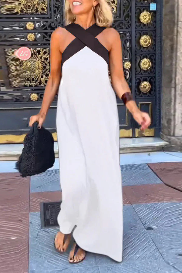 Women's cross backless sleeveless dress