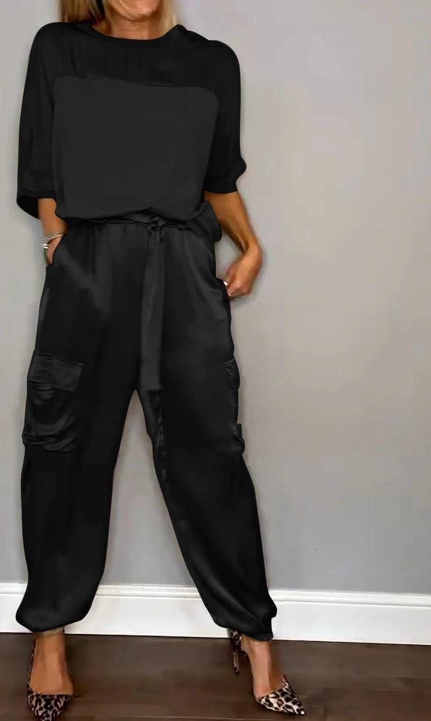 Smooth Satin Half-sleeved Top and Pants SetšBUY 2 SETS FREE SHIPPING