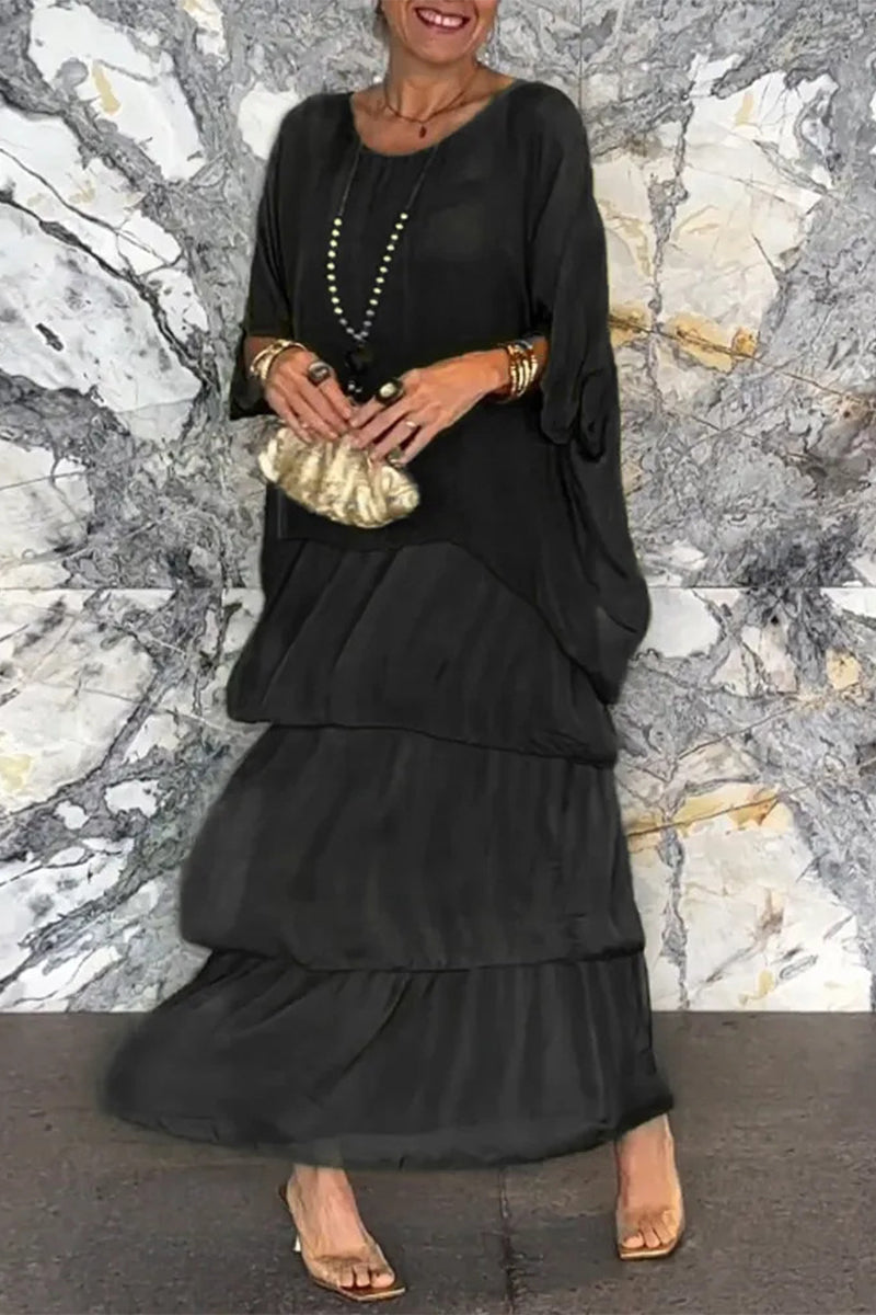 Elegant Solid Flounce O Neck A Line Dresses - Buy two and get free shipping