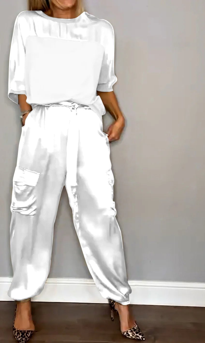 Smooth Satin Half-sleeved Top and Pants SetšBUY 2 SETS FREE SHIPPING