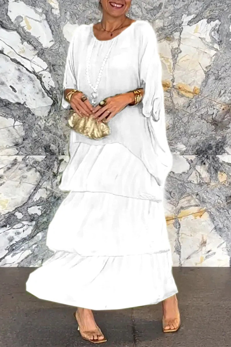 Elegant Solid Flounce O Neck A Line Dresses - Buy two and get free shipping