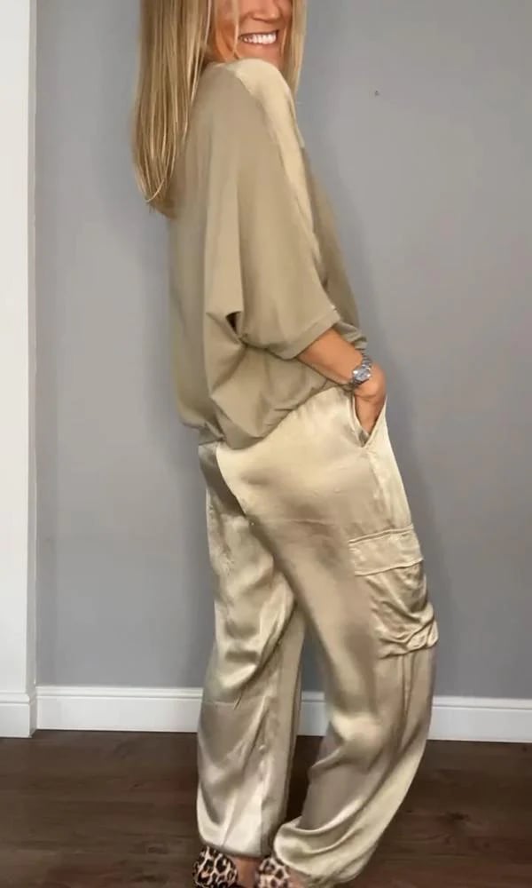 Smooth Satin Half-sleeved Top and Pants SetšBUY 2 SETS FREE SHIPPING