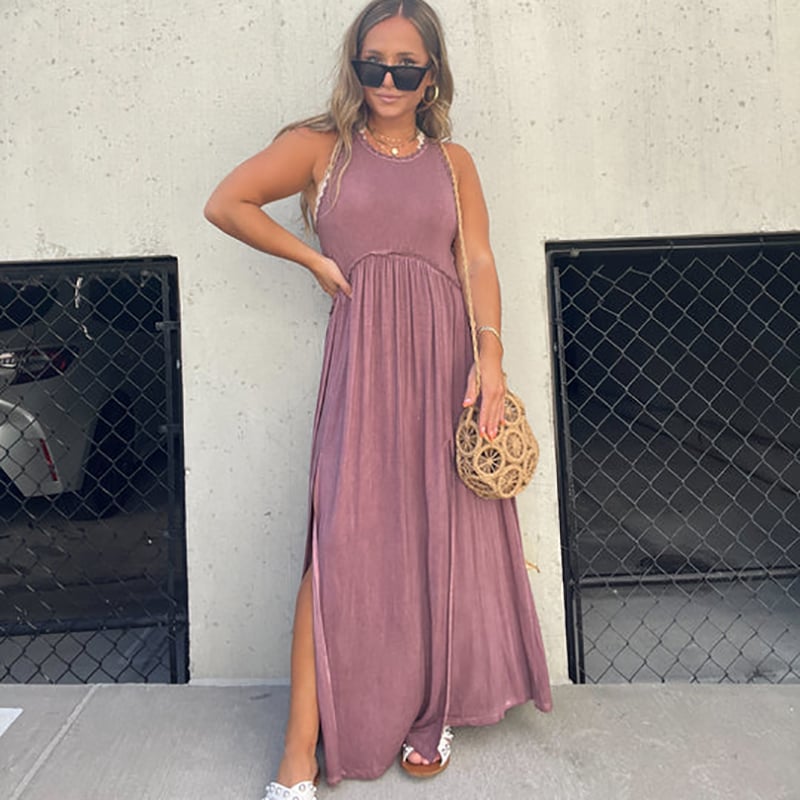 💓Slit Casual Simple Loose Maxi Long Dress