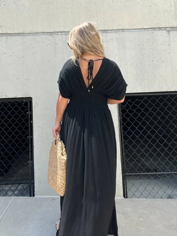 Slit V-neck casual long dress