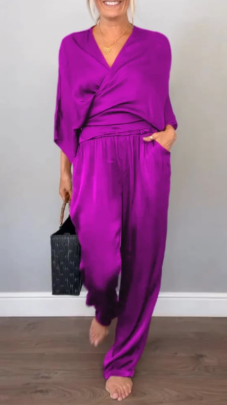 Women's V-neck Casual Comfortable Satin Suit💖Buy 2 Sets Free Shipping