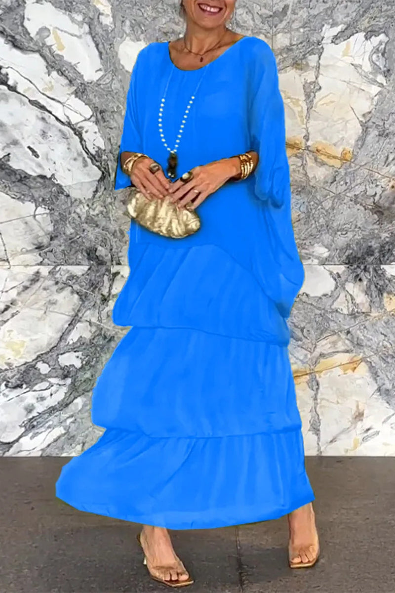 Elegant Solid Flounce O Neck A Line Dresses - Buy two and get free shipping