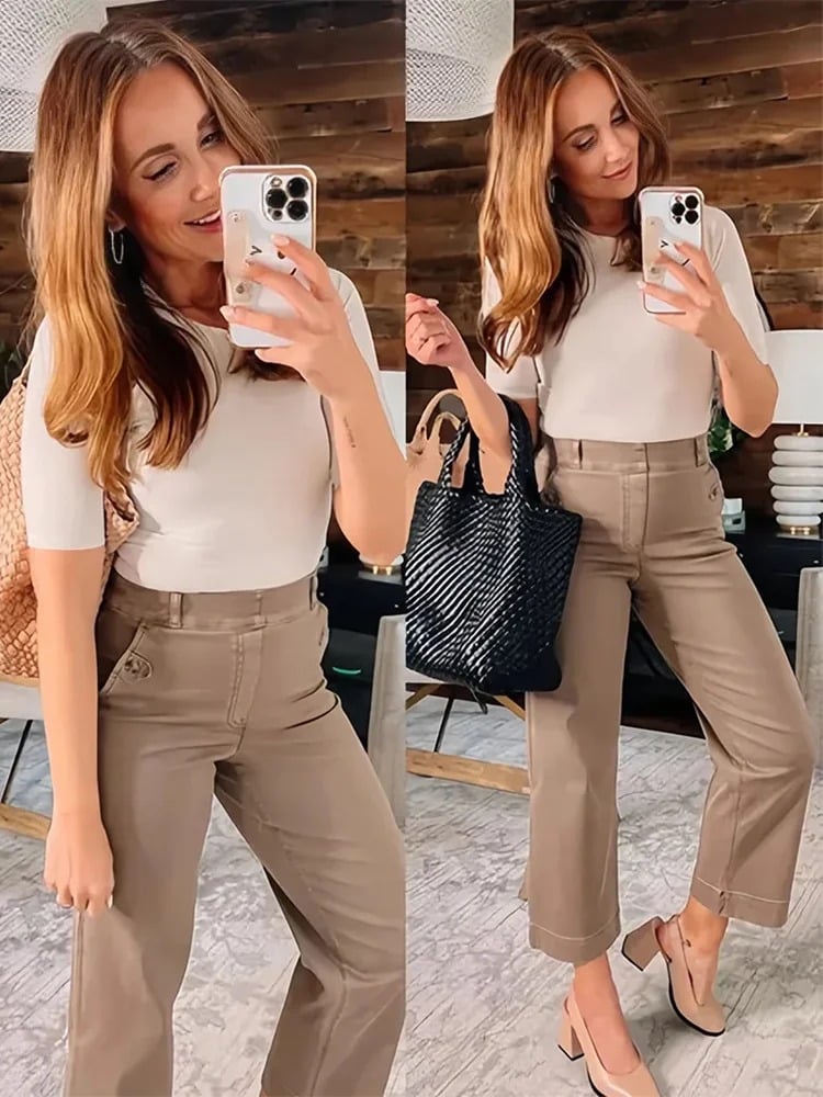 😍Tummy Control Twill Cropped Wide Leg Pant(Buy 2 Free Shipping)