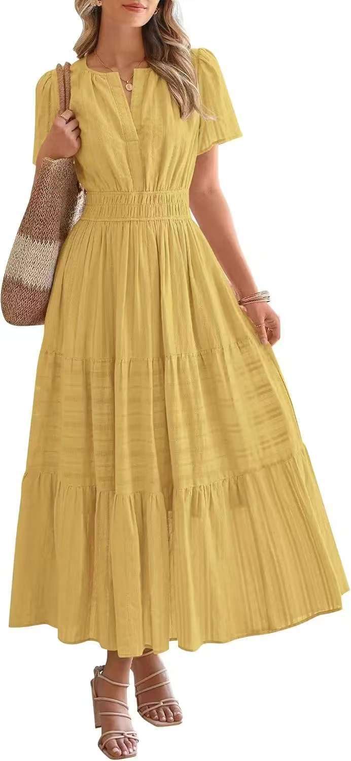 Lightweight Summer Maxi Dress with Pockets, V-Neck & Elastic Waist