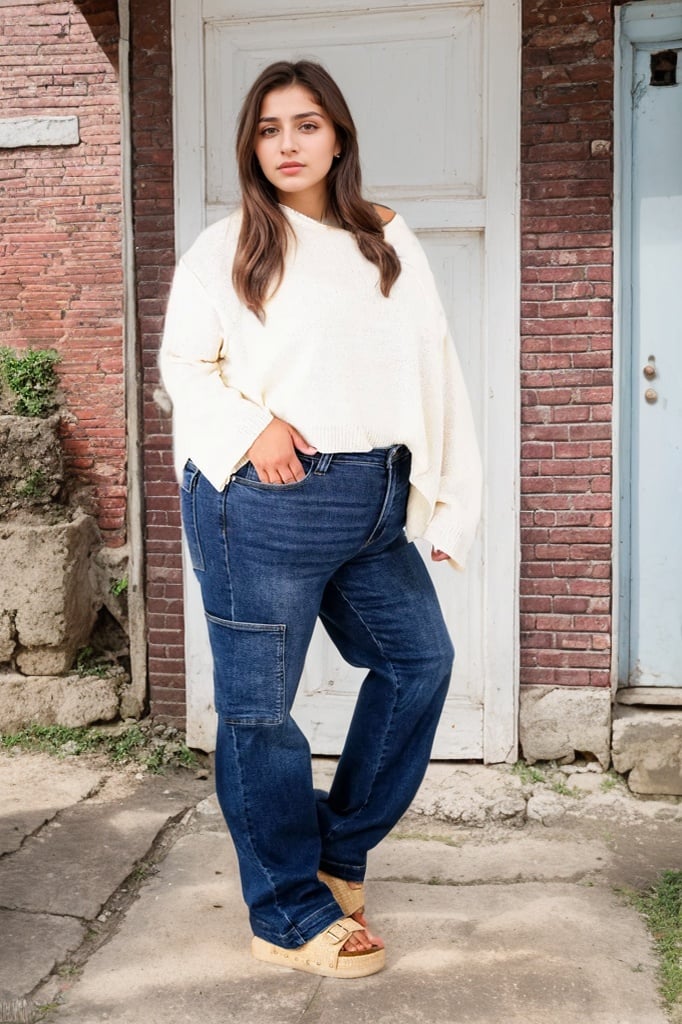 Tummy Control High Rise Cargo Wide Leg Jeans