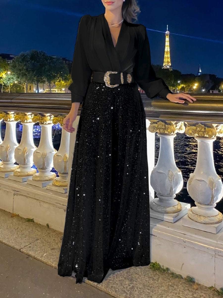 ❤️New v-neck sequined wide-leg pants two-piece sets