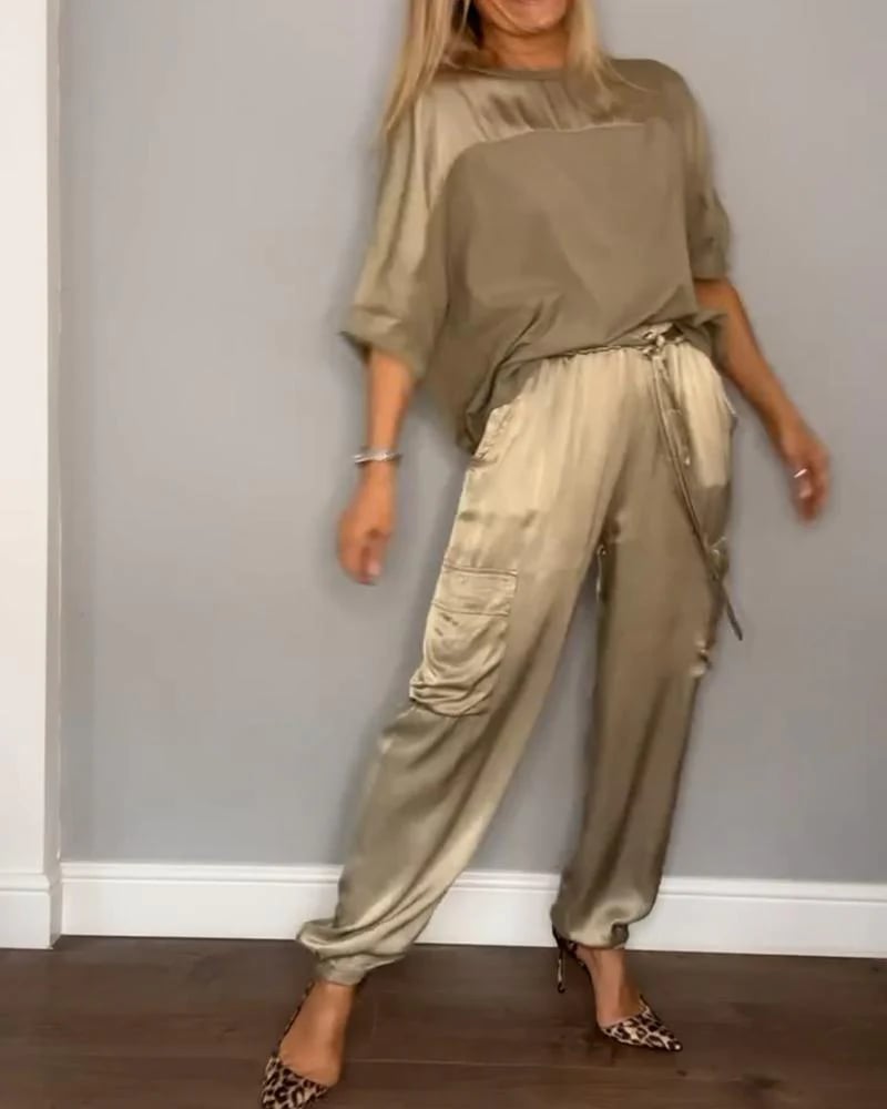 Smooth Satin Half-sleeved Top and Pants SetšBUY 2 SETS FREE SHIPPING