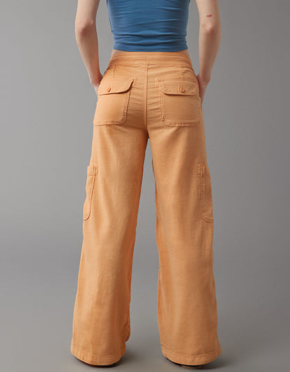 Linen-Blend Wide-Leg Cargo Pant