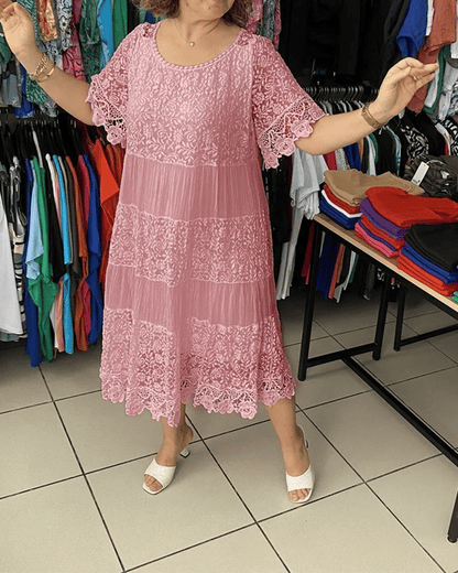 🔥49% OFF🔥 Solid Color Short Sleeve Lace Dress