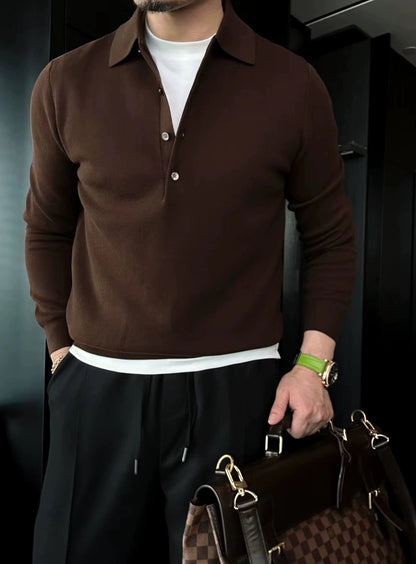 Men's Long Sleeve Knitted Polo Sweater (Buy 2 Free Shipping)