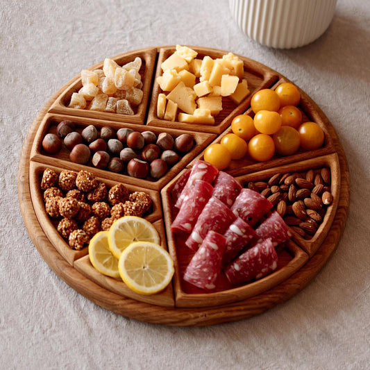 Puzzle Serving Tray - Oak Wood with Removable Compartments