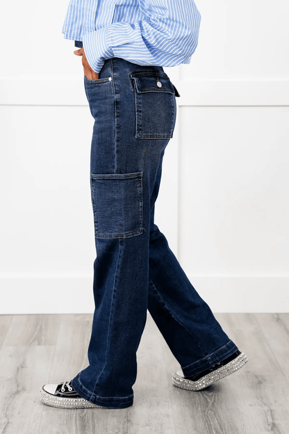 Tummy Control High Rise Cargo Wide Leg Jeans
