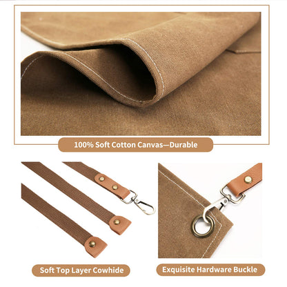 Cotton Canvas Cross Back Chef Apron (Adjustable, Large Pockets)