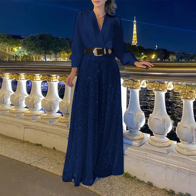 ❤️New v-neck sequined wide-leg pants two-piece sets