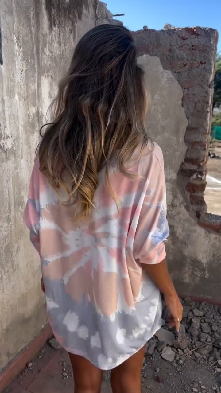 Women's V-neck Knitted Tie-dye Casual Top