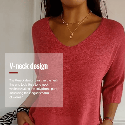Solid Color Knitted V-neck Top