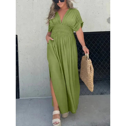 Slit V-neck casual long dress