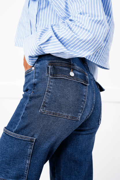 Tummy Control High Rise Cargo Wide Leg Jeans