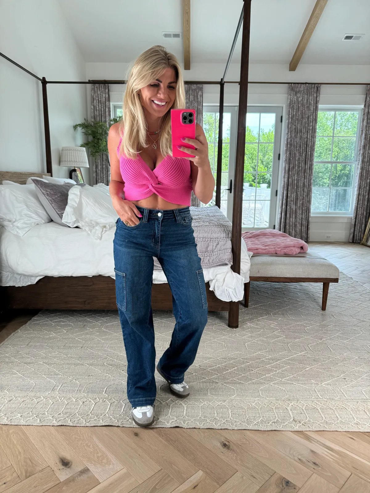 Tummy Control High Rise Cargo Wide Leg Jeans