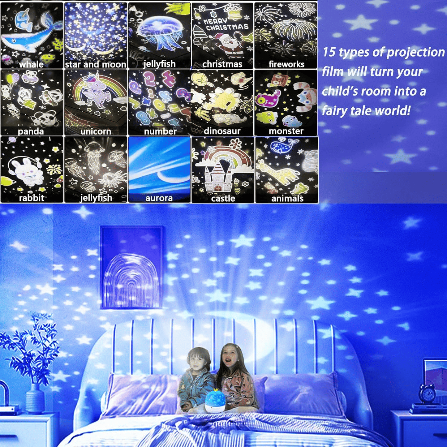 ⭐Projector Night Light for Kids 15 Sets of Films🌙Type-C Charging🔋