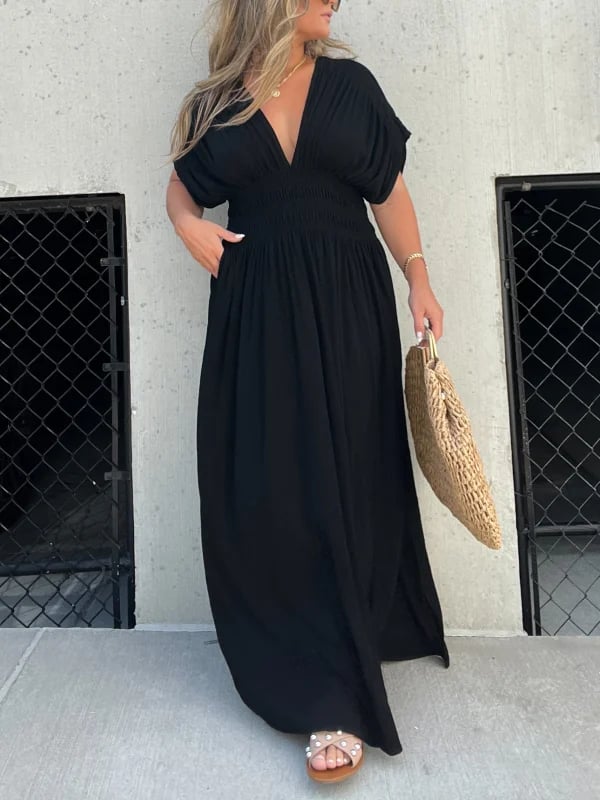 Slit V-neck casual long dress