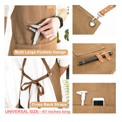 Cotton Canvas Cross Back Chef Apron (Adjustable, Large Pockets)