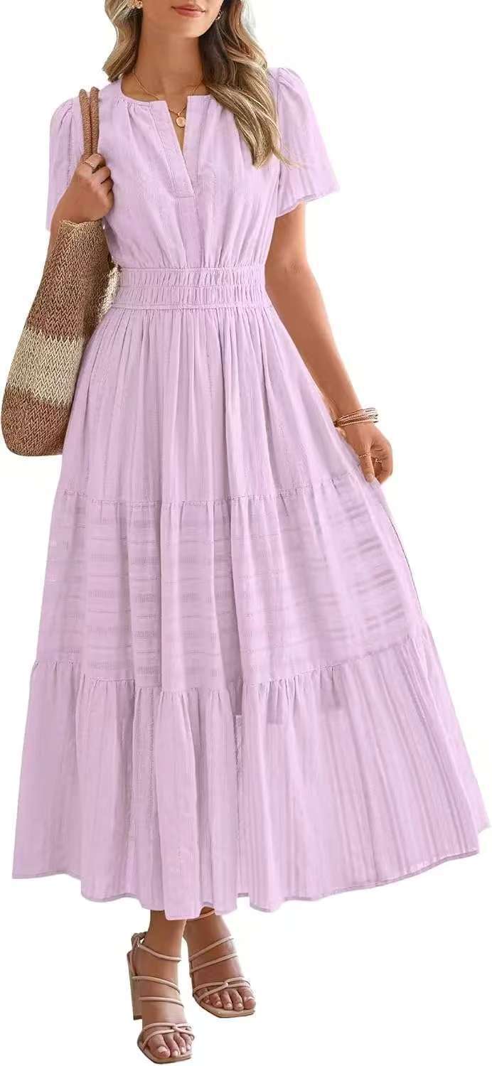 Lightweight Summer Maxi Dress with Pockets, V-Neck & Elastic Waist