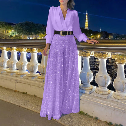 ❤️New v-neck sequined wide-leg pants two-piece sets
