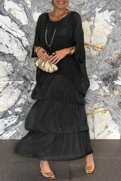 Elegant Solid Flounce O Neck A Line Dresses - Buy two and get free shipping