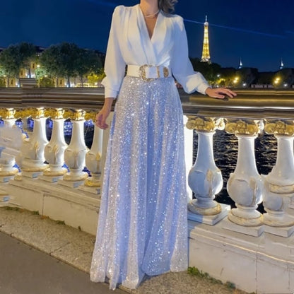 ❤️New v-neck sequined wide-leg pants two-piece sets