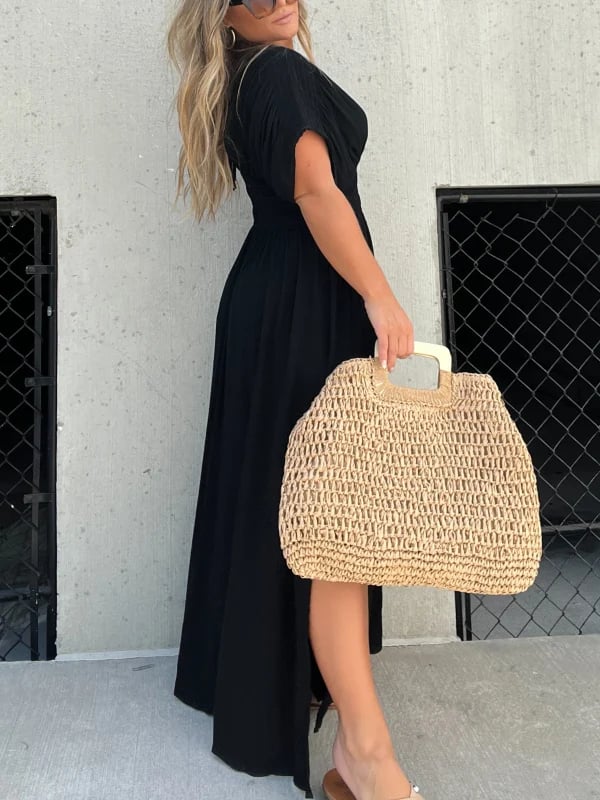 Slit V-neck casual long dress