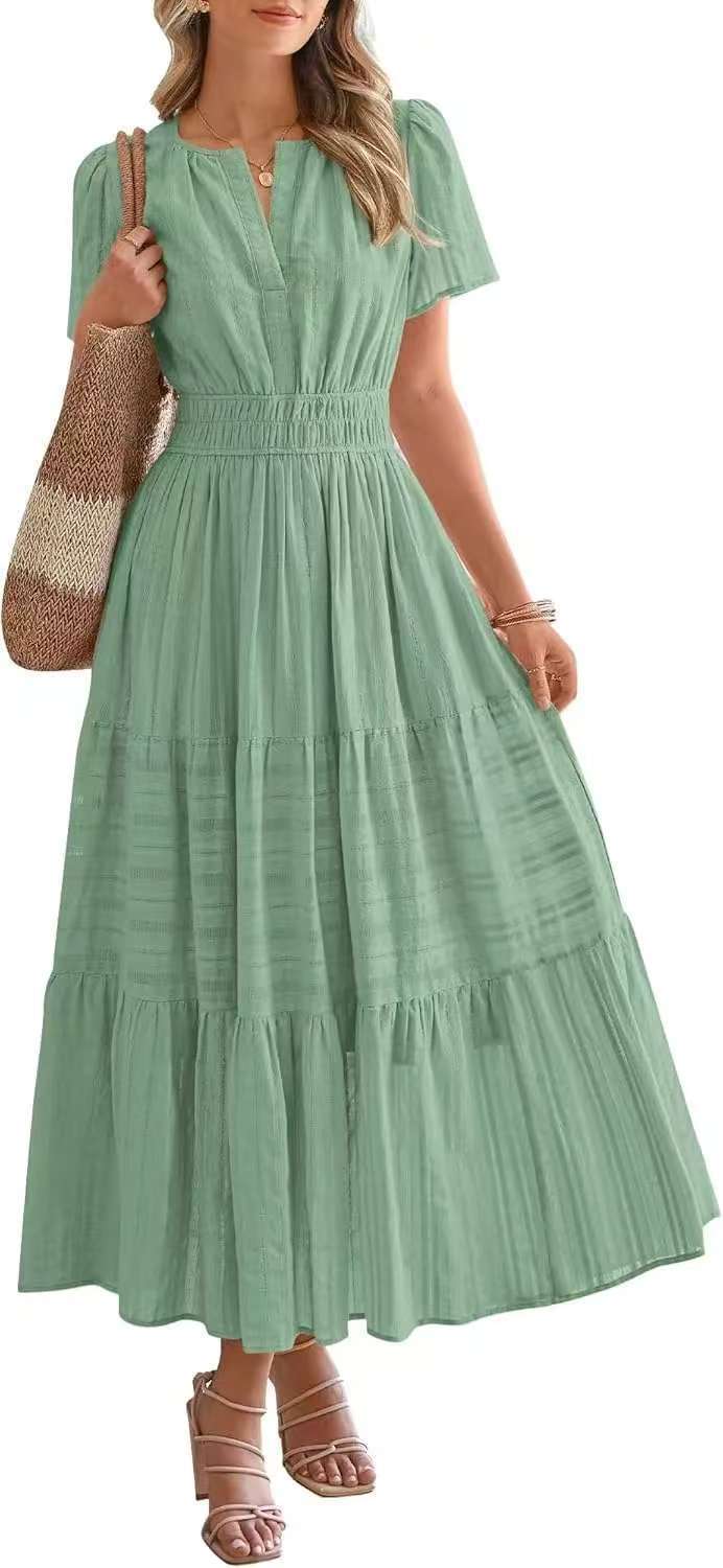 Lightweight Summer Maxi Dress with Pockets, V-Neck & Elastic Waist