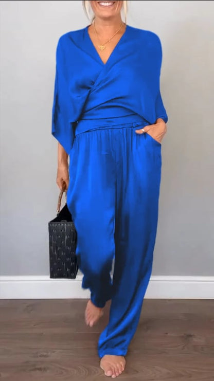 Women's V-neck Casual Comfortable Satin Suit💖Buy 2 Sets Free Shipping