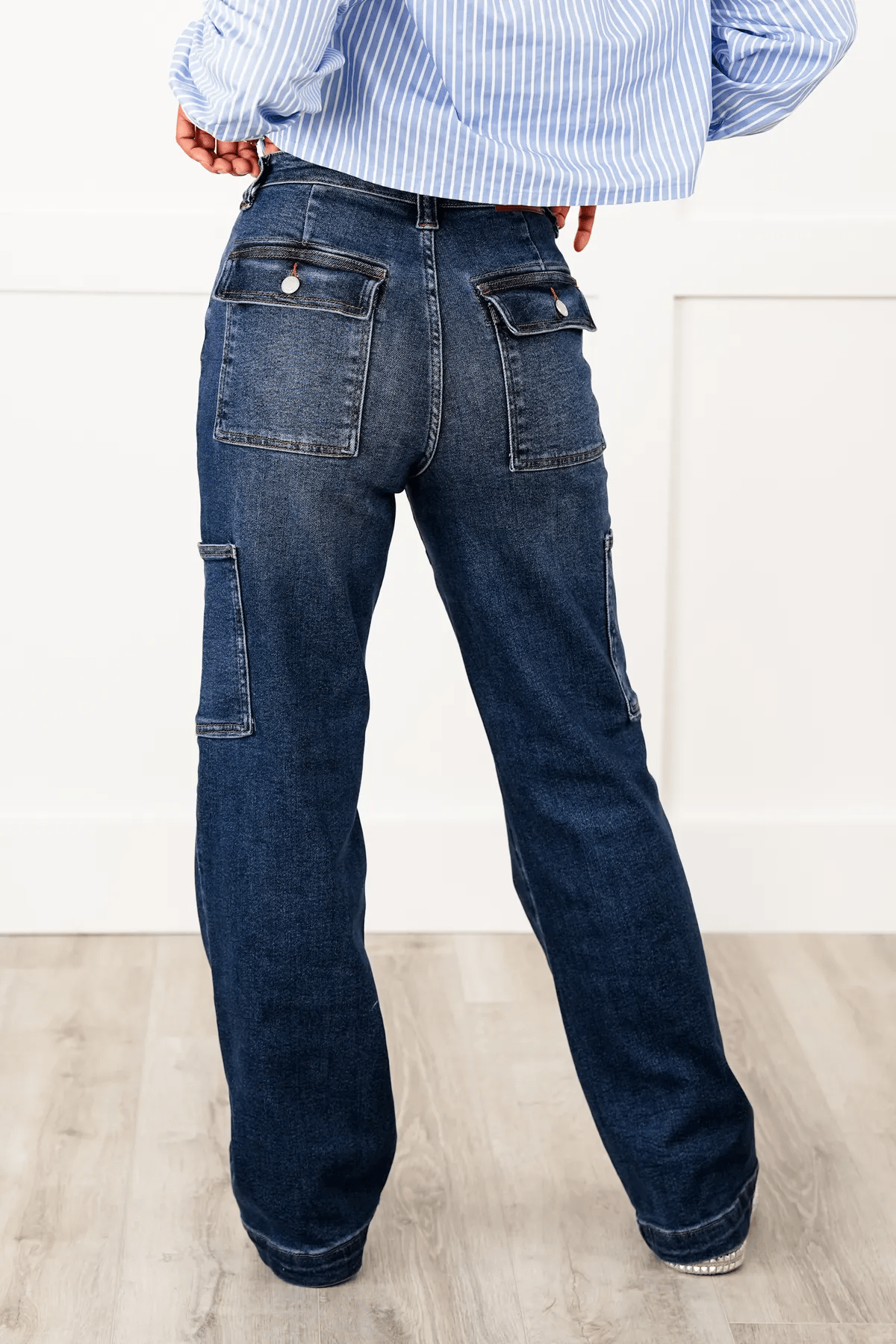 Tummy Control High Rise Cargo Wide Leg Jeans