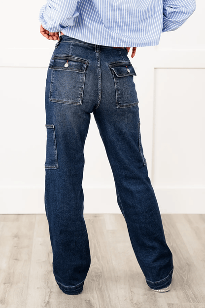 Tummy Control High Rise Cargo Wide Leg Jeans