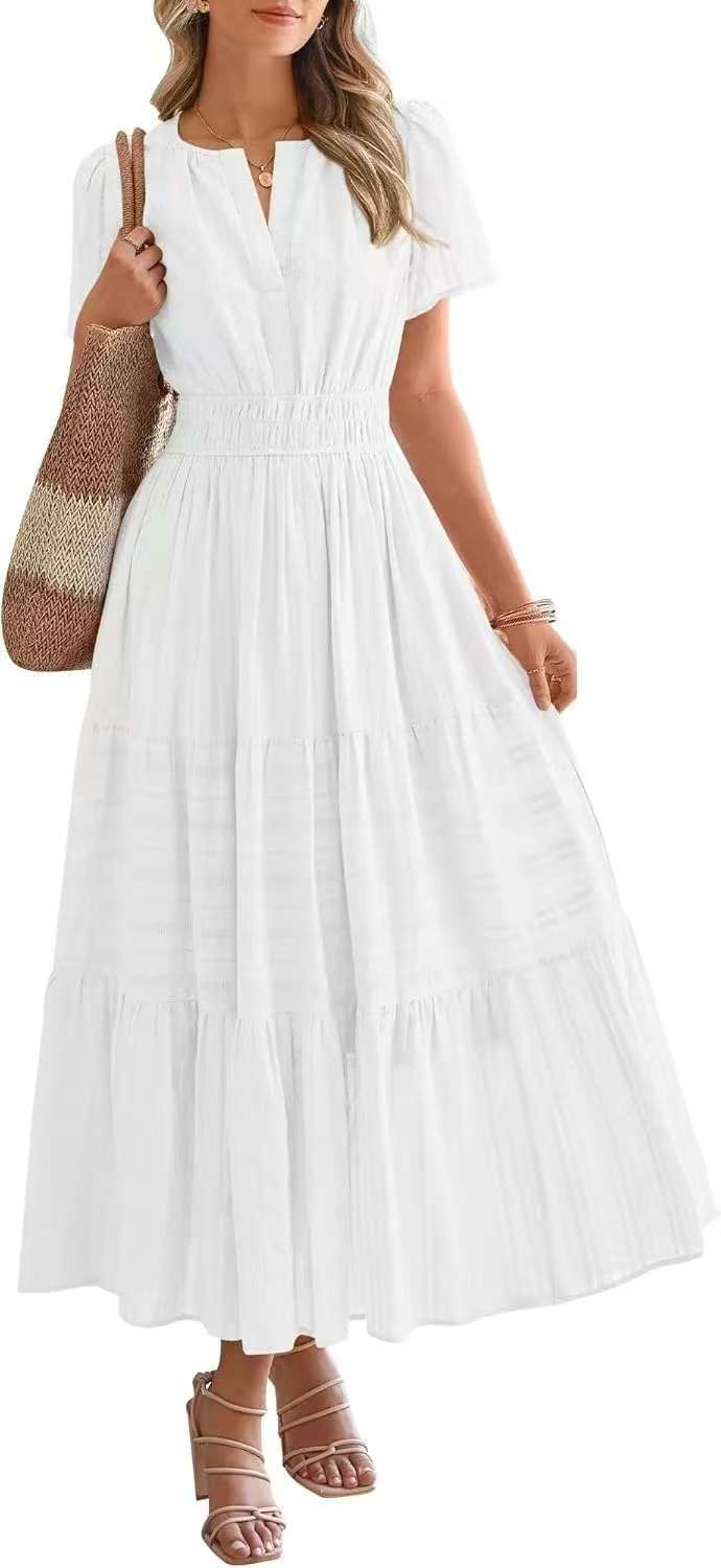Lightweight Summer Maxi Dress with Pockets, V-Neck & Elastic Waist