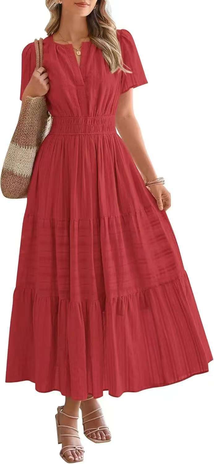 Lightweight Summer Maxi Dress with Pockets, V-Neck & Elastic Waist