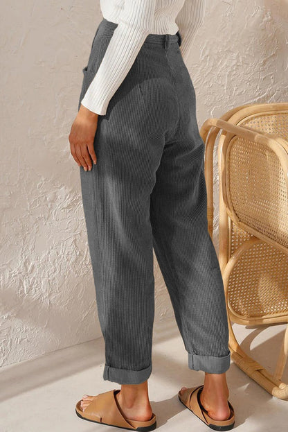 Mid Rise Button Zipper Side Pocket Corduroy Casual Pants