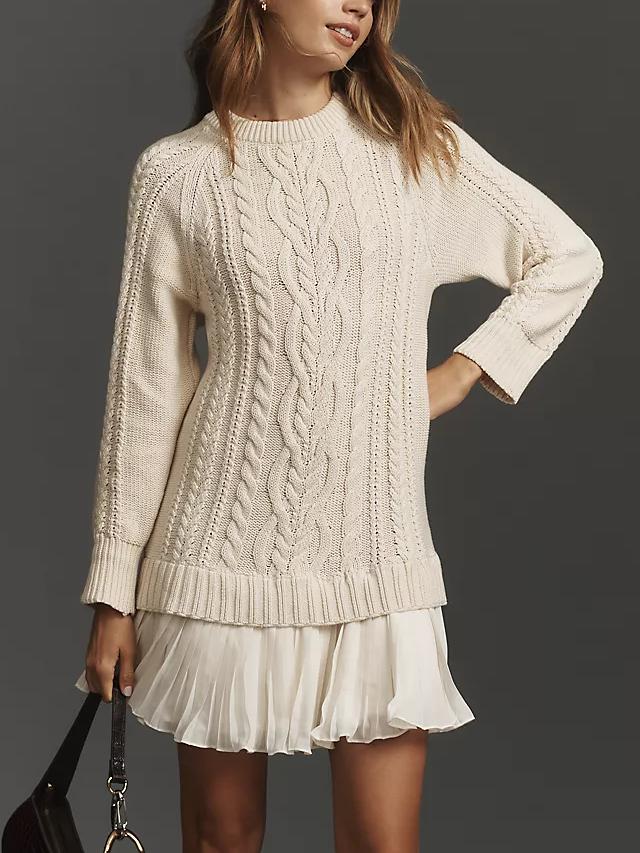 🔥 2025 Hot Sale 🔥🎁🧥Women's Round Neck Cable Knit Sweater Mini Skirt