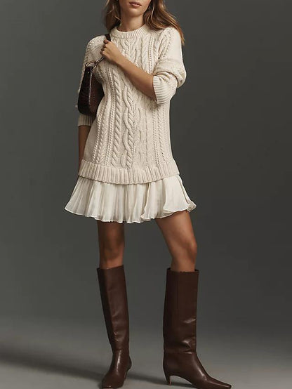 🔥 2025 Hot Sale 🔥🎁🧥Women's Round Neck Cable Knit Sweater Mini Skirt